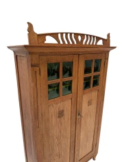 Arts & Crafts Art Nouveau Bookcase with Original Green Glass, 1900s